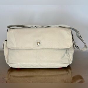 Liz Claiborne Canvas Satchel Small Crossbody Shoulder Messenger Bag Cream Beige